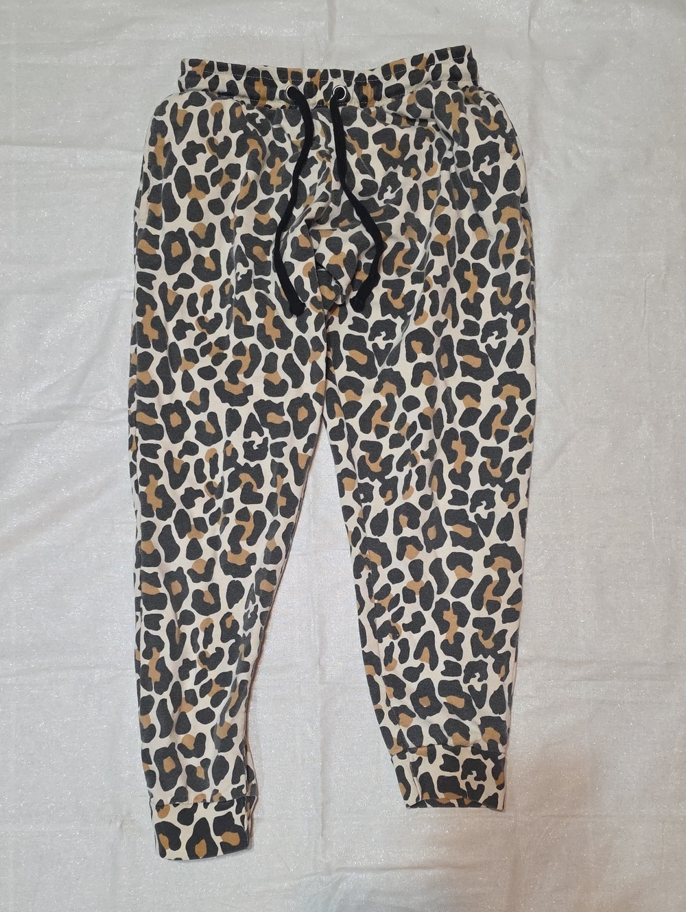 Leopard Print Drawstring Joggers - Beige/Black